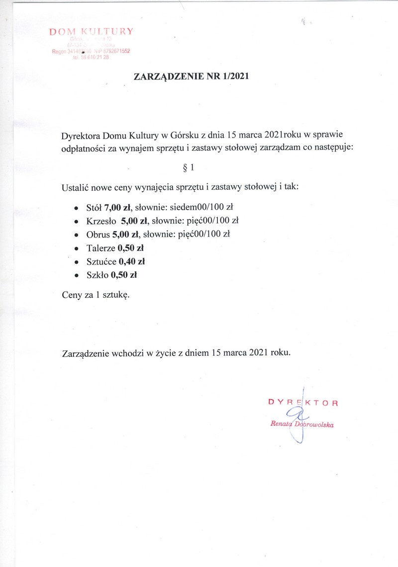 zarządzenie stoly